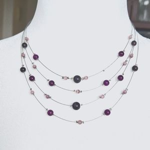 Free with purchase - 4 strings necklace - purple beads on wire